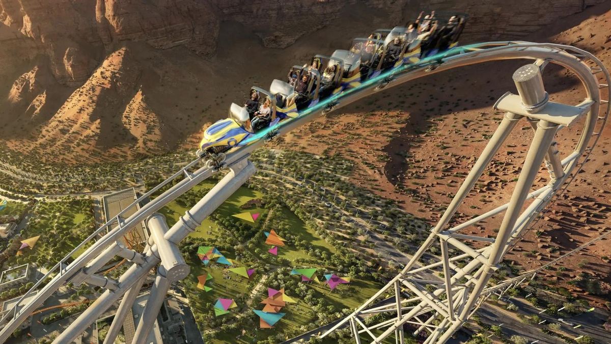 Que tiemble Port Aventura: Arabia Saudí levanta un parque temático descomunal en mitad del desierto que quiere romper todos los récords con una sola montaña rusa