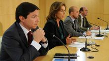Rueda de prensa de Calvo, Botella, Villanueva y De Guindos sobre el Madrid Arena, el 2 de noviembre. / Ayuntamiento de Madrid
