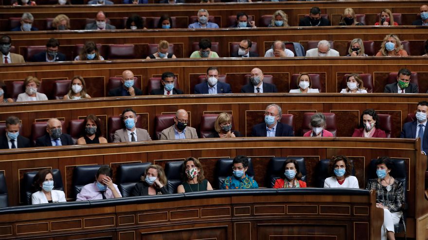 La bancada socialista asiste al pleno del Congreso, este miércoles. EFE/ Emilio Naranjo