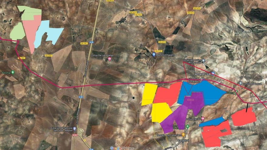 Mapa con los proyectos de parques fotovoltaicos en Cartaojal