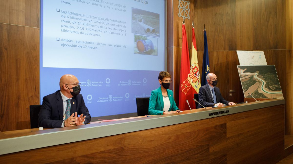 La presidenta María Chivite en la presentación de las obras de construcción del Canal de Navarra a su paso por Tierra Estella