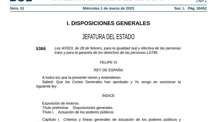 Autodeterminación de género y otras claves de la ley trans, que entrará en vigor este jueves tras ser publicada en el BOE