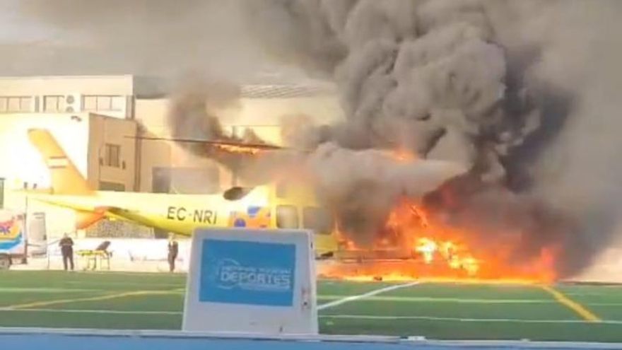 Arde un helicóptero del 061 cuando iba a trasladar a un enfermo