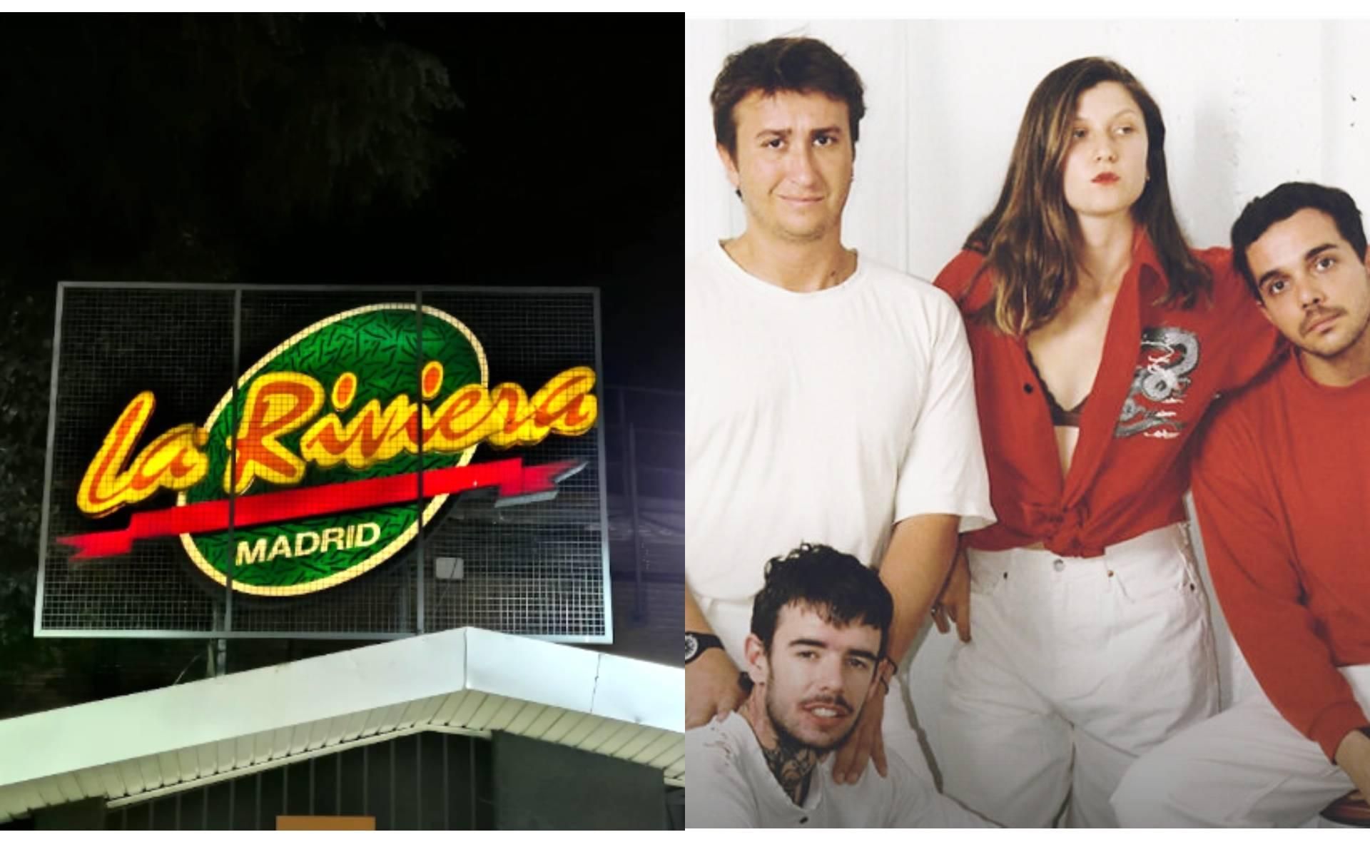 Un cartel de la sala La Riviera de Madrid, junto a una imagen de la banda Niña Polaca