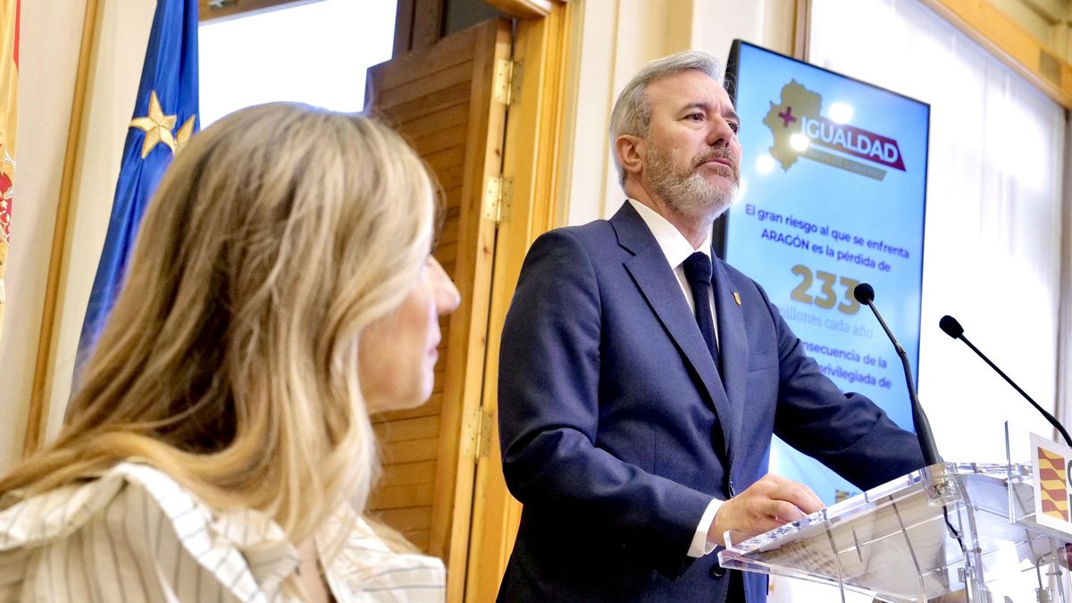 El presidente aragonés Jorge Azcón, este martes en el balance de dos años de legislatura que ha ofrecido, junto a la vicepresidenta Mar Vaquero.