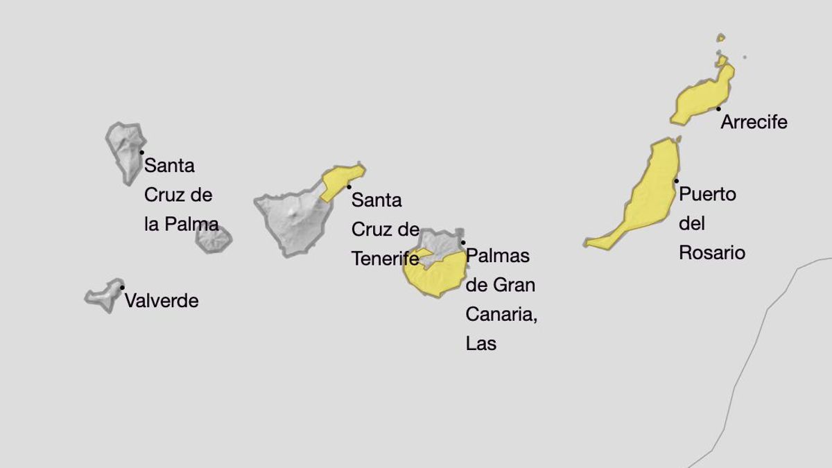 Avisos amarillos previstos en Canarias este lunes.