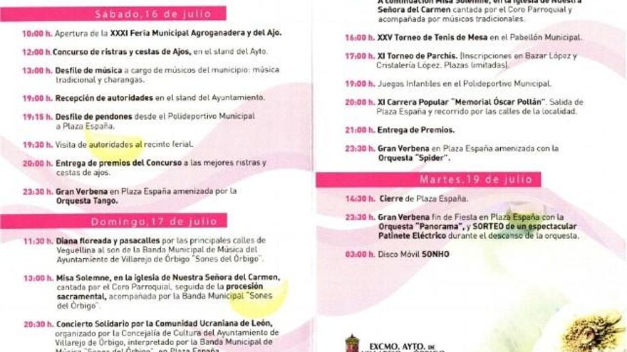 Programa de la Feria del Ajo de Veguellina de Órbigo.