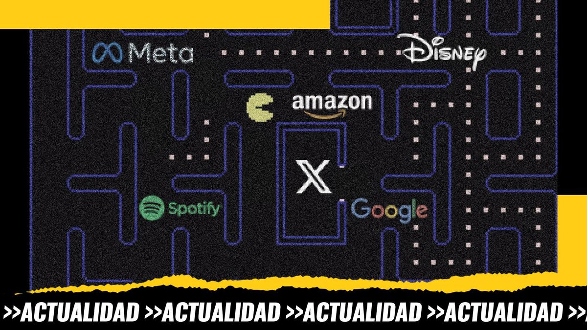 Montaje: el clásico videojuego de Pac-Man intenta sobrevivir en esta edición a grandes plataformas como Meta, Google, Spotify o Amazon
