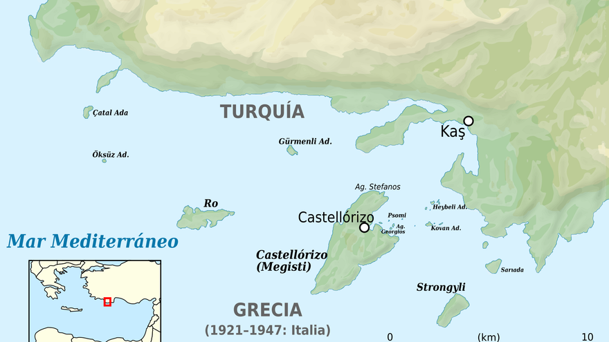 Ubicación de la isla griega de Kastelorizo, una de las claves del conflicto.