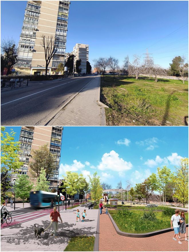 Carretera de Boadilla, en su estado actual y con la propuesta de Más Madrid