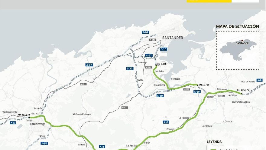 Mapa de actuaciones para reducir el ruido en las autovías A-8 y S-10