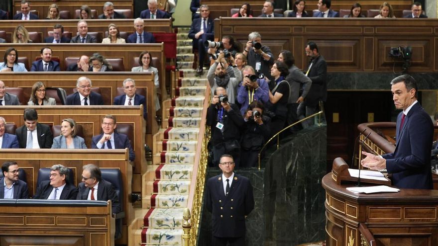 Pedro Sánchez en un momento de su discurso.