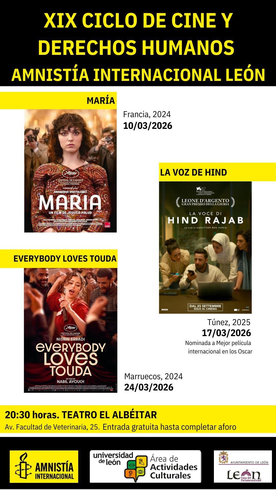 Cartelera del XIX Ciclo de Cine y Derechos Humanos de León, año 2026.