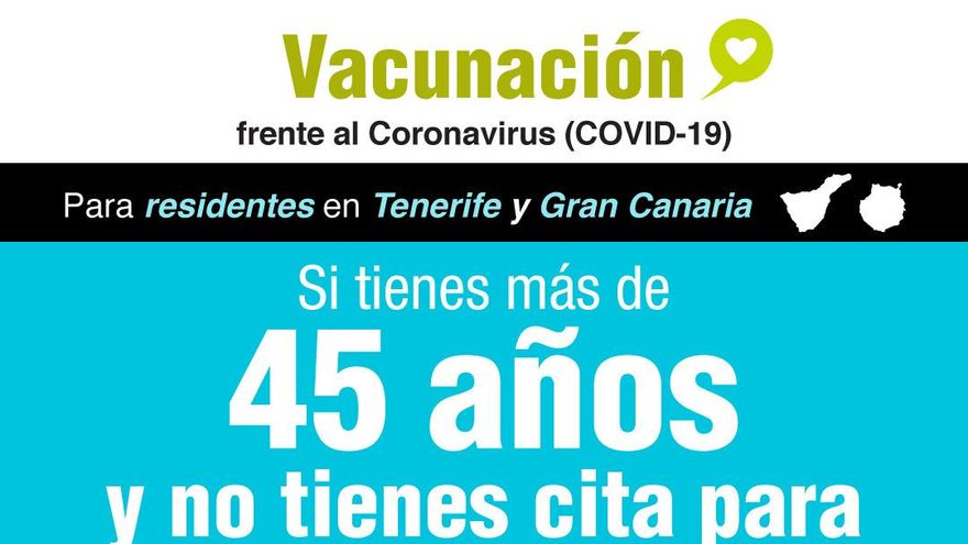 Los residentes Tenerife y Gran Canaria mayores de 45 años que no han sido vacunados pueden pedir cita en el 012