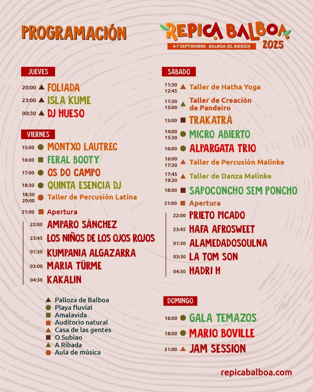 Cartel y programa del festival Repica Balboa 2025.