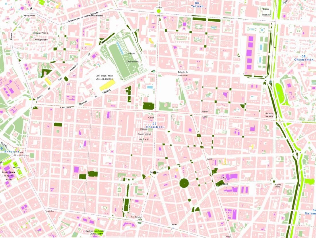 Mapa de las zonas verdes de Chamberí