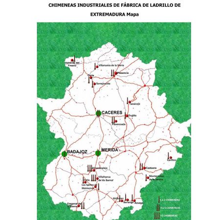 Localización de las chimeneas industriales de Extremadura