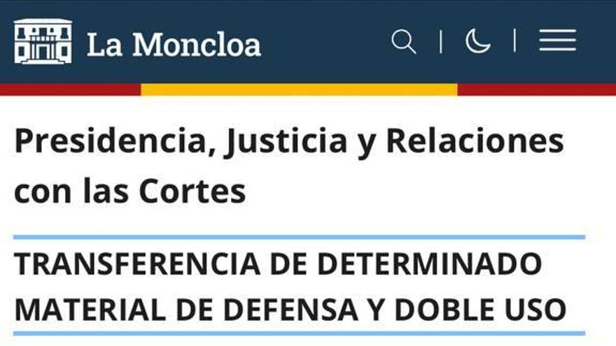 Extracto del texto publicado tras la aprobación por el Consejo de Ministros del 23 de diciembre de transacciones con la industria militar israelí