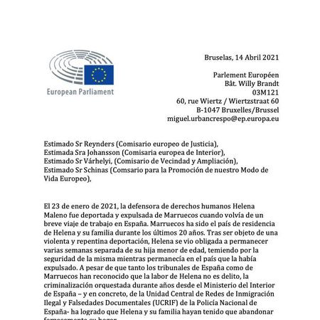 Carta de eurodiputados de cuatro grupos sobre Helena Maleno.