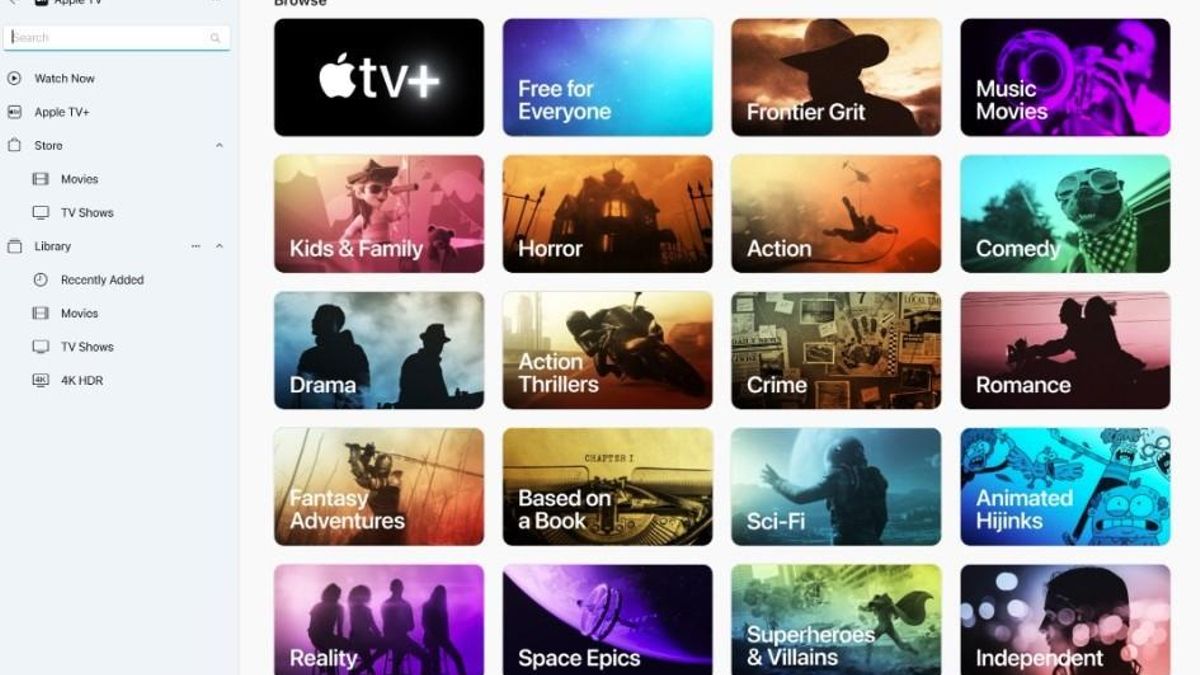 Interfaz de la app Apple TV para Windows.