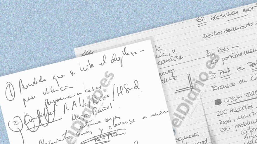 Las notas manuscritas inéditas de Pradas en el Cecopi de la dana: "Alejamiento cauces y elevarse a mínimo una 1ª planta"