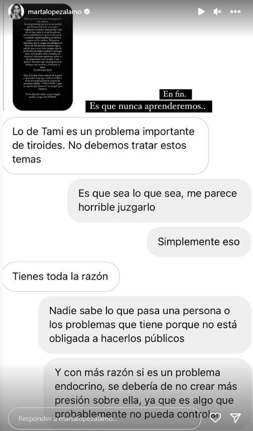 Los mensajes de Marta López Álamo sobre 'Fiesta'