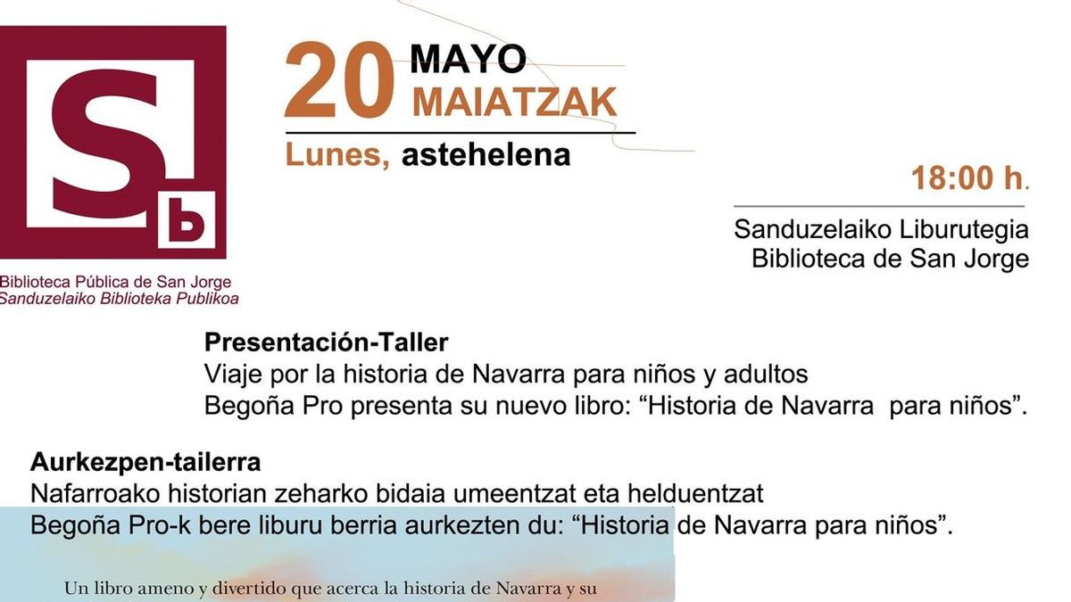 La escritora y periodista Begoña Pro presenta este lunes 'Historia de Navarra para niños' en la Biblioteca de San Jorge