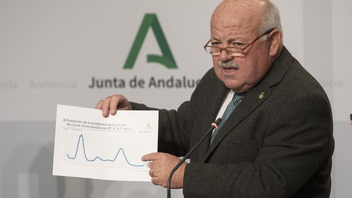 El consejero de Salud y Familias, Jesús Aguirre, durante la rueda de prensa tras la reunión del Consejo de Gobierno de la Junta de Andalucía. A 23 de noviembre de 2021, Sevilla (Andalucía, España).