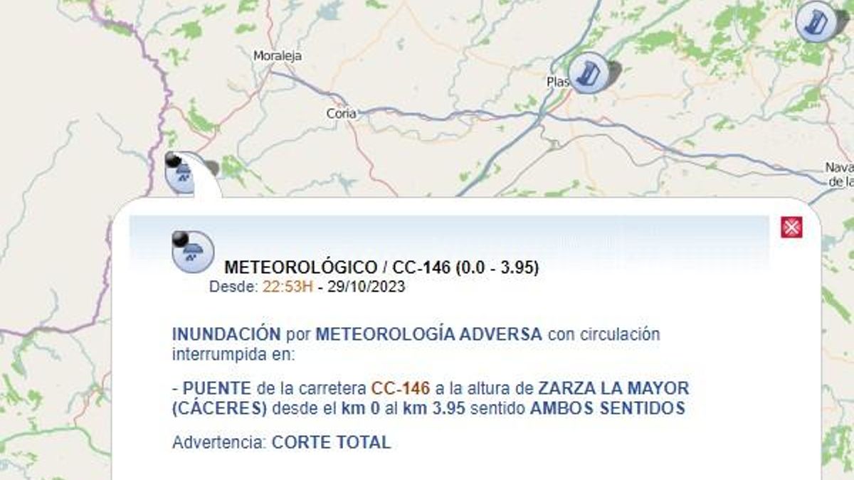 El corte vial en Zarza la Mayor, Cáceres