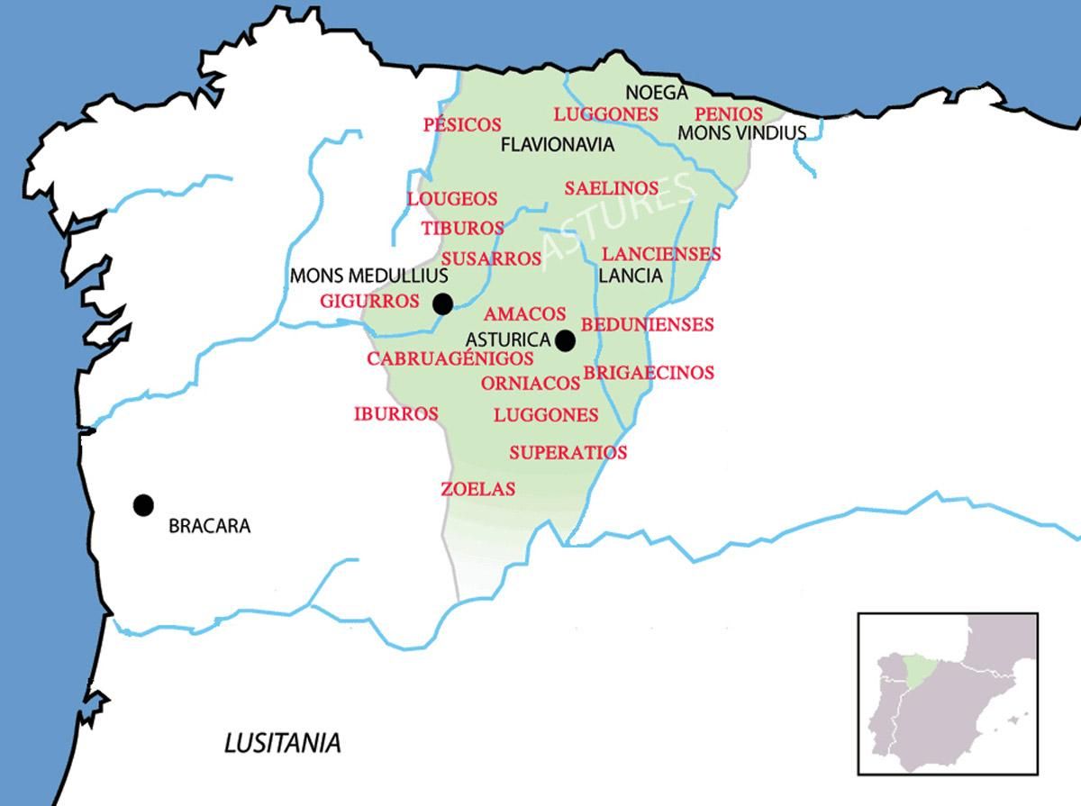 Mapa de las tribus castreñas astures.