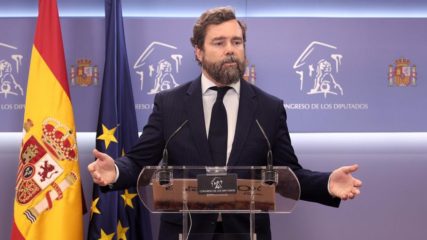 El portavoz de Vox en el Congreso, Iván Espinosa de los Monteros, en una rueda de prensa