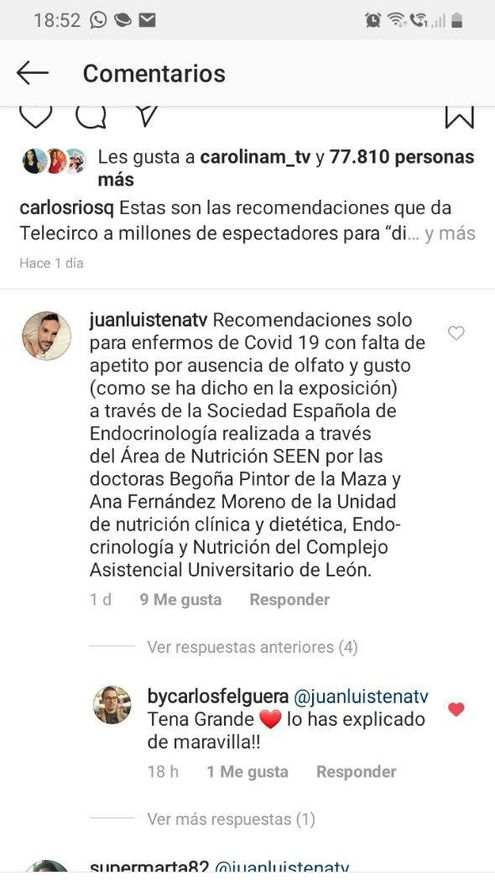 La respuesta y explicación de Juan Luis Tena en Instagram