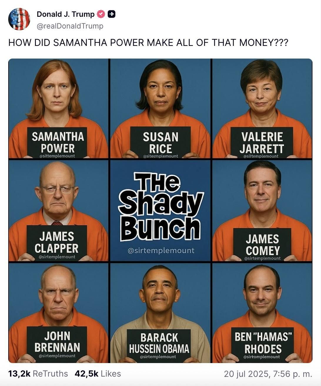 Truth Social con responsables de la Administración Obama detenida.