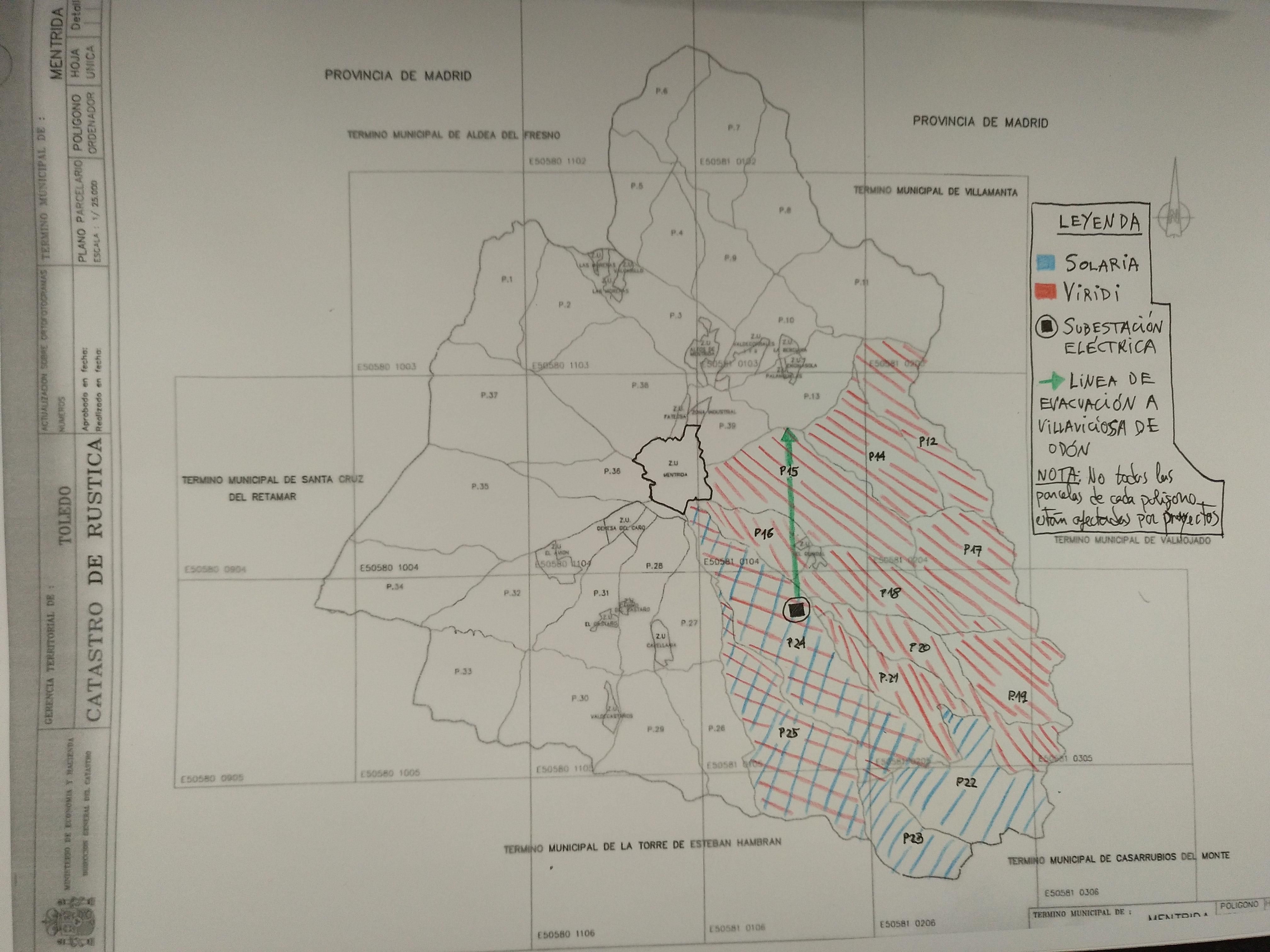 Esquema de los polígonos afectados por los huertos solares que se plantean en Méntrida (Toledo)