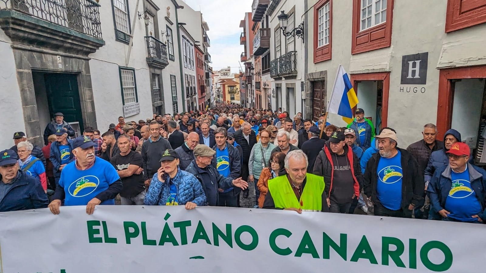 En la imagen, los agricultores palmeros que se han manifestado este viernes en Santa Cruz de La Palma. JOSÉ F. AROZENA