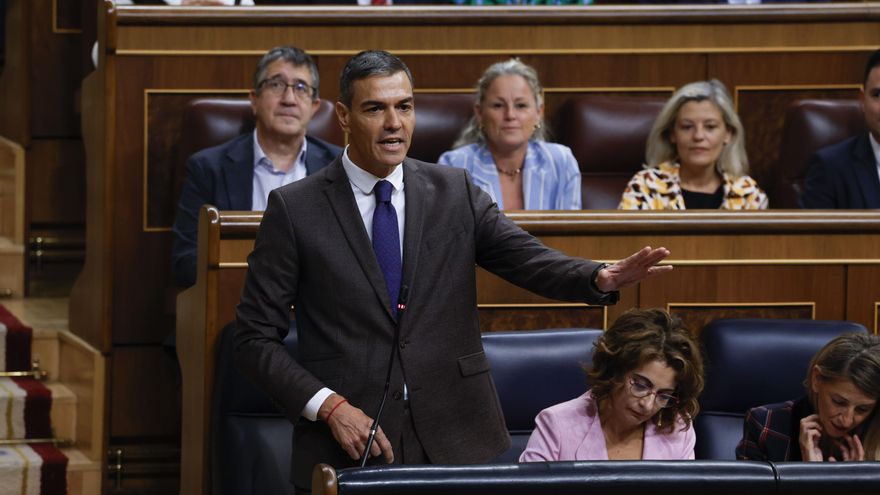 Pedro Sánchez interviene durante la sesión de control al Ejecutivo que se celebra este miércoles en el Congreso, en Madrid.