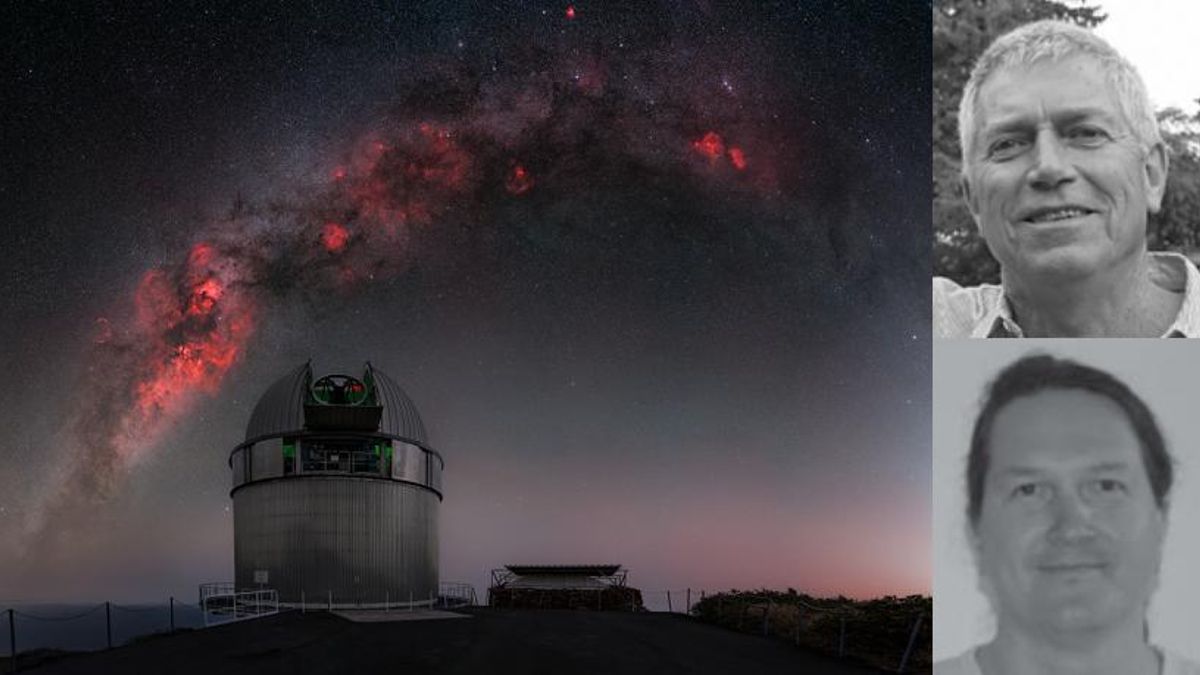 Peter Brandt y Markku Verkkoniemi  y el Telescopio Óptico Nórdico (NOT, por sus siglas en inglés), en el Observatorio del Roque de Los Muchachos   (Villa de Garafía).