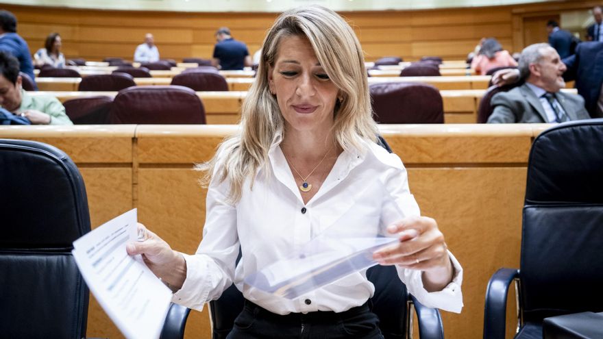 La vicepresidenta segunda y ministra de Trabajo, Yolanda Díaz, durante una sesión de control al Gobierno en el Senado, a 10 de junio de 2025, en Madrid (España).