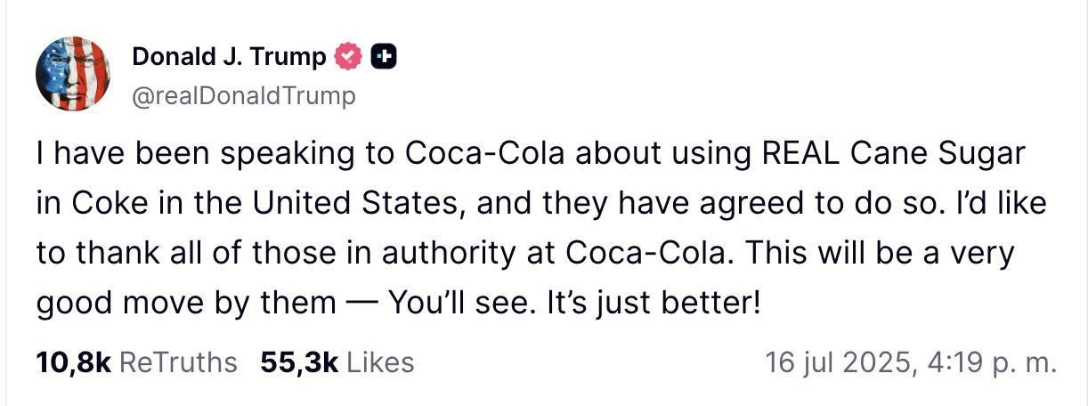 Truth Social sobre la Coca Cola.