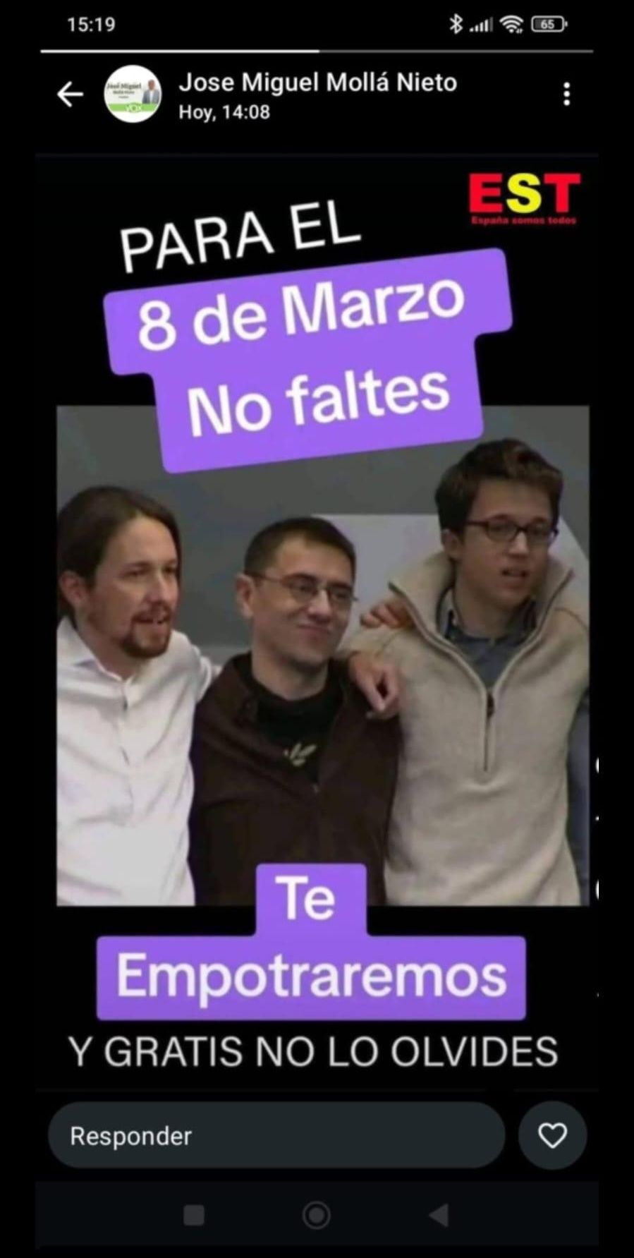 Imagen del estado de WhatsApp del alcalde de Caudete en el que realiza comentarios machistas