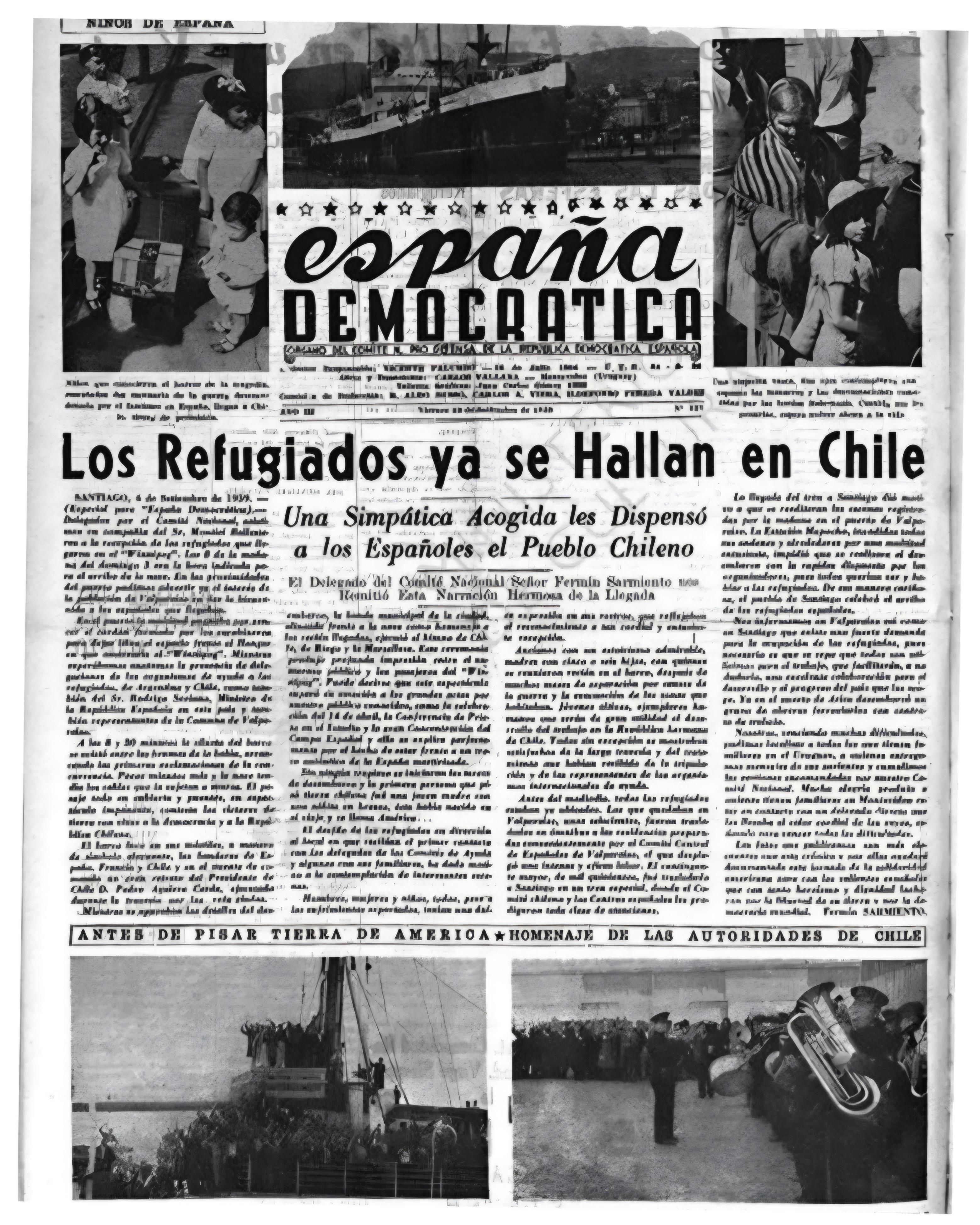 Portada de 'españa democrática' anunciado la llegada de los refugiados.