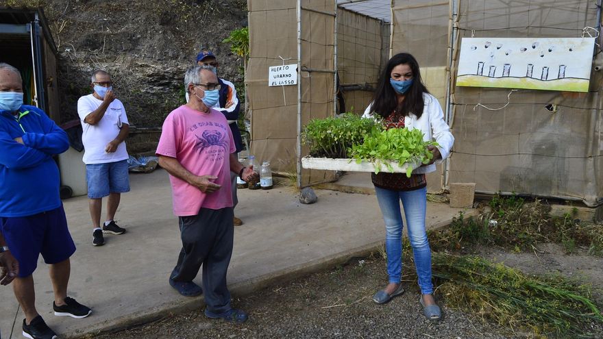 La concejala de Sostenibilidad Ambiental del Ayuntamiento de Las Palmas de Gran Canaria, Belén Hidalgo, junto a los agricultores.