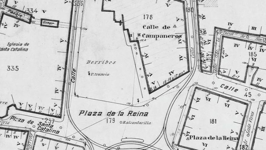 Plano de una de las ideas de remodelación de la Plaza de la Reina de Valencia, en 1949, por Javier Goerlich. / Fundación Goerlich.