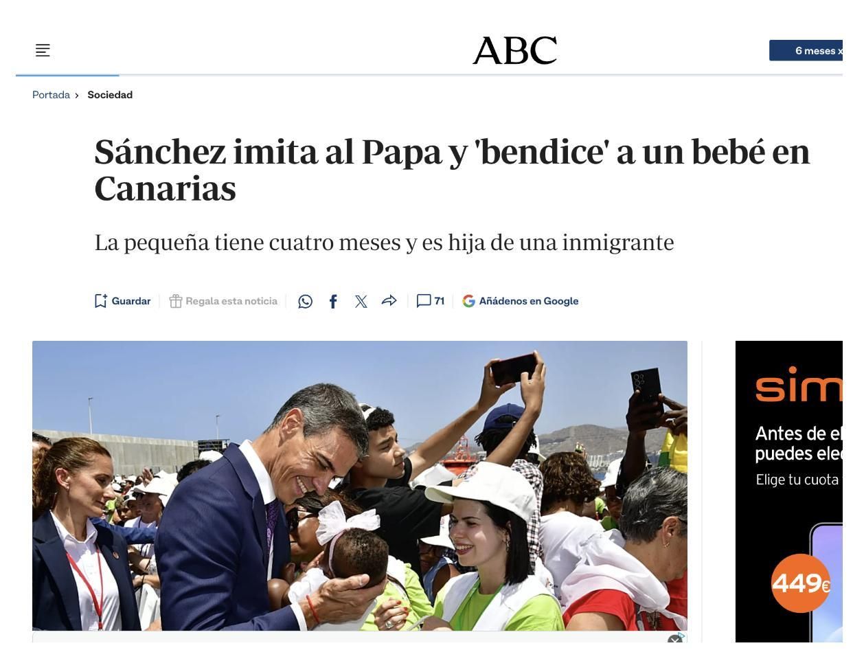 Noticia en ABC sobre las bendiciones de Sánchez.