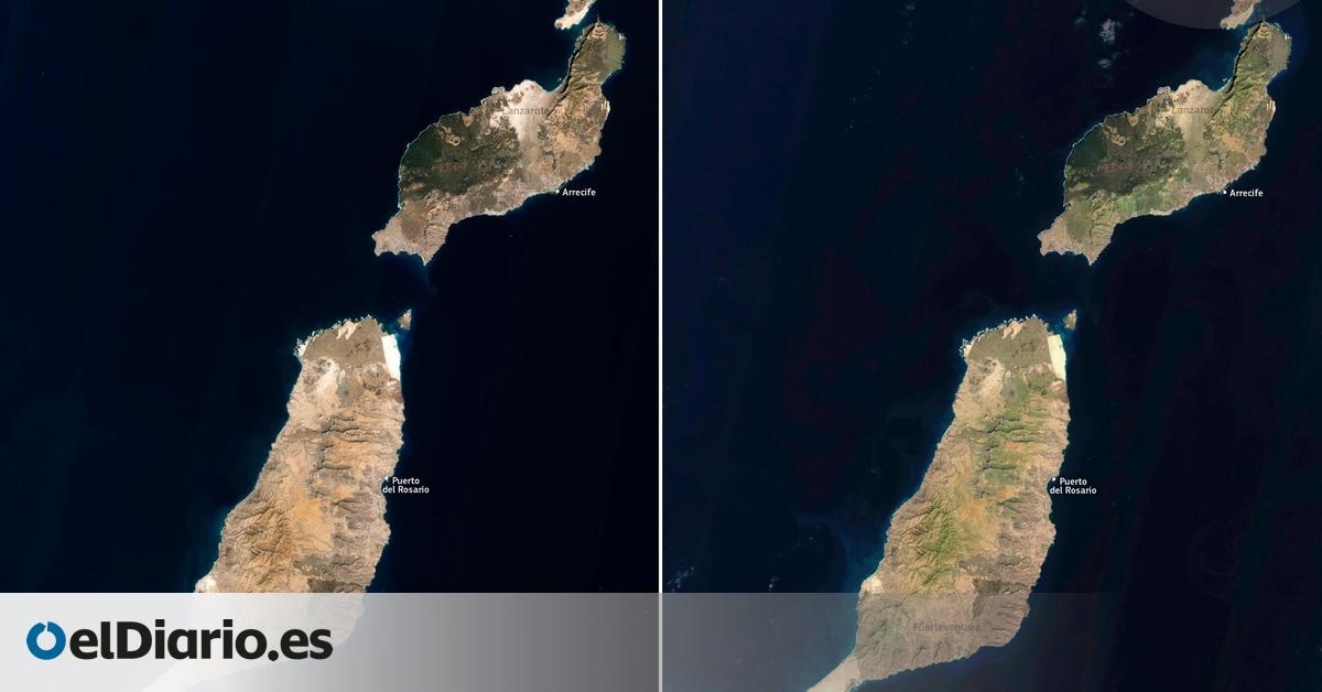 Las lluvias transforman Lanzarote y Fuerteventura: así se ven ahora desde el espacio