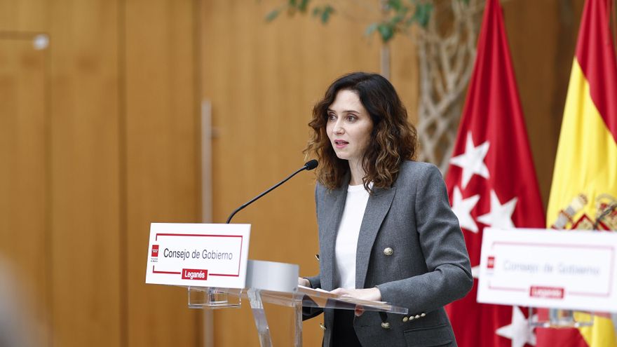La presidenta de la Comunidad de Madrid, Isabel Díaz Ayuso, durante la rueda de prensa tras la reunión del Consejo de Gobierno, este miércoles en Leganés. EFE/ Rodrigo Jimenez