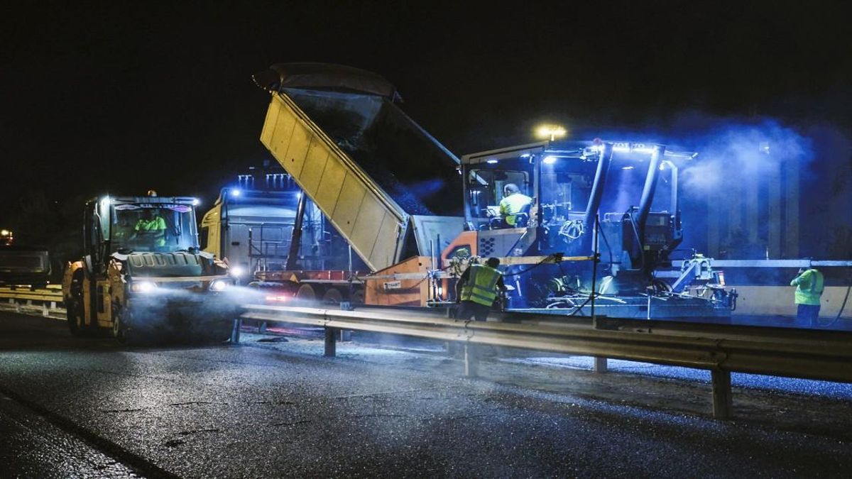 Trabajos de asfaltado en la M-30