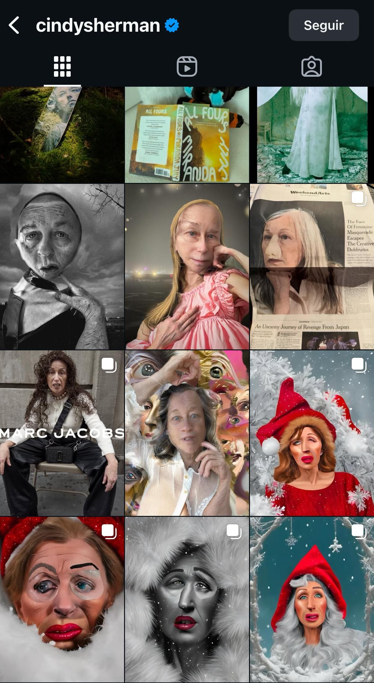 Captura de pantalla de Instagram de Cindy Sherman