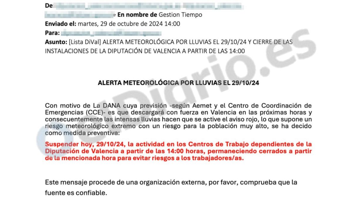 Funcionaris de la Diputació van decidir tancar davant la dana per les previsions de l’Aemet sense consultar els polítics