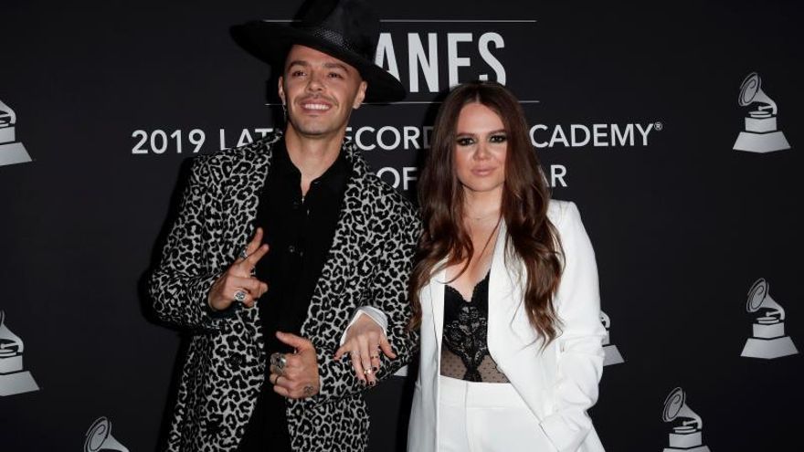 Jesse Huerta (L) and Joy Huerta (R) of the Mexican pop duo Jesse & Joy arrive for the 2019 Latin Recording Academy Person of the Year gala at the MGM Grand Conference Center in Las Vegas, Nevada, USA, 13 November 2019.